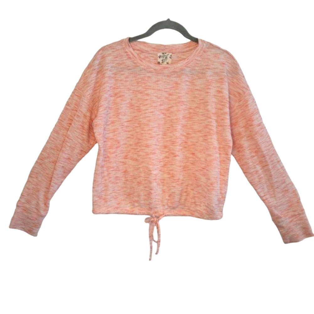 Hippie Rose Pink Tie-Front Waffle Knit Top Size Medium